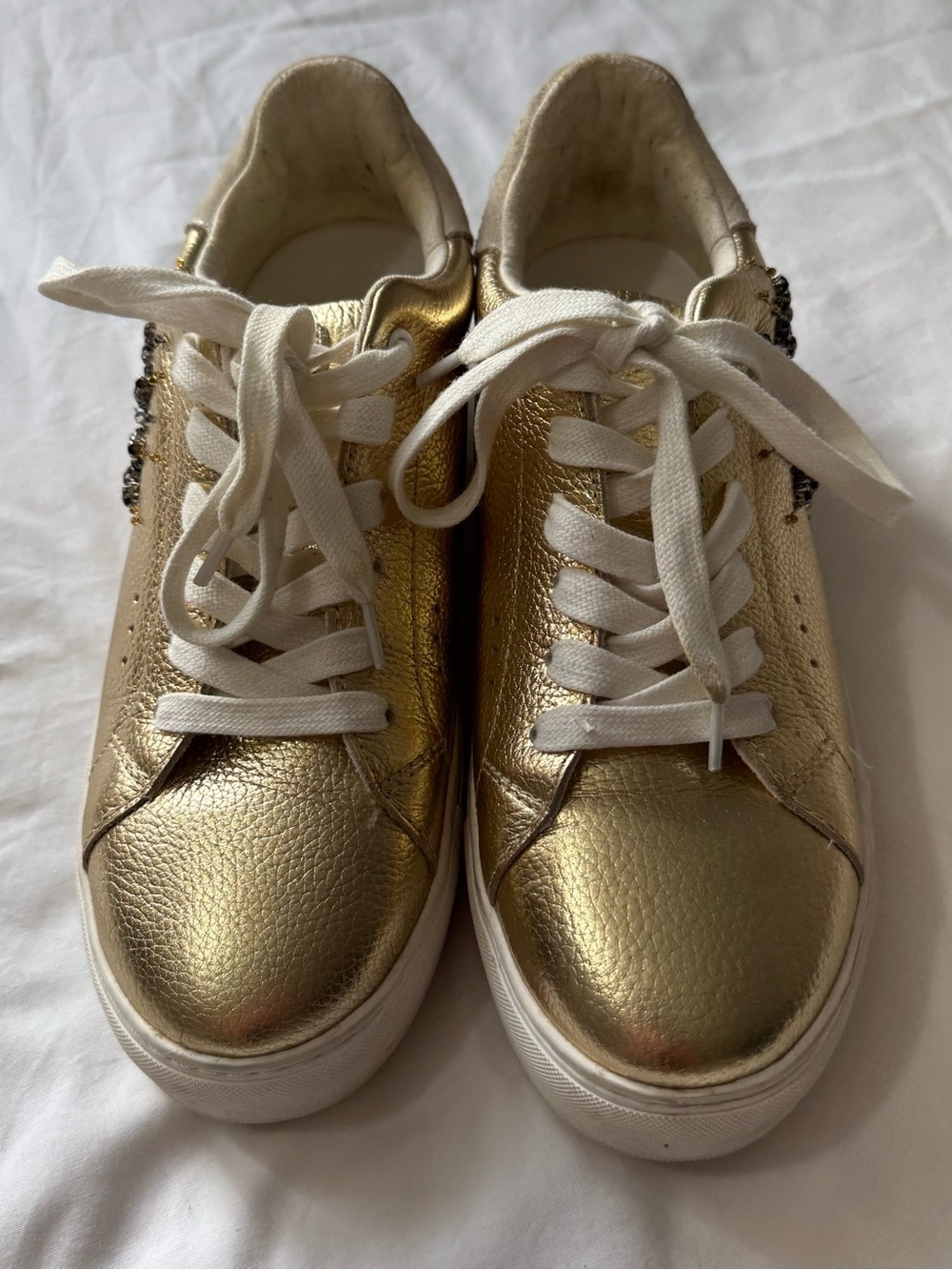 KURT GEIGER LINDON Laney Eye Women’s Gold Leather Casual Sneakers Size 7.5 (38)